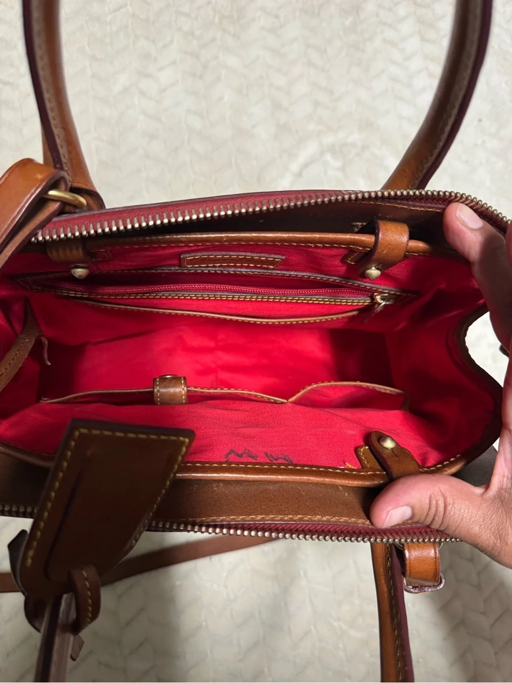 Dooney & Bourke Cream Satchel with Tan Leather Trim - Picture 10 of 15